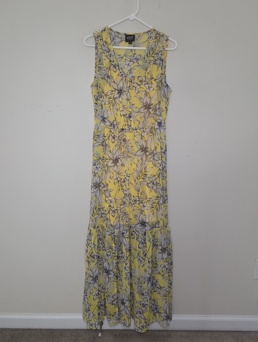 Women's ECI Sleeveless Yellow Maxi Dress Sz Medium
